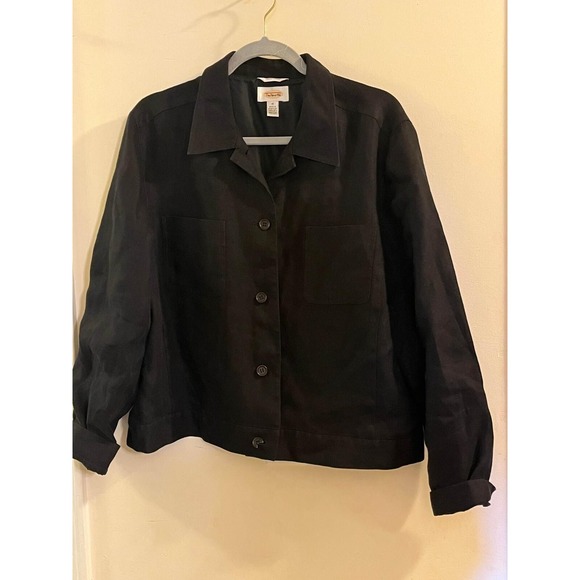 Talbots Jacket Blazer Women's Size 16 Black Linen Casual Button Down - Picture 3 of 6